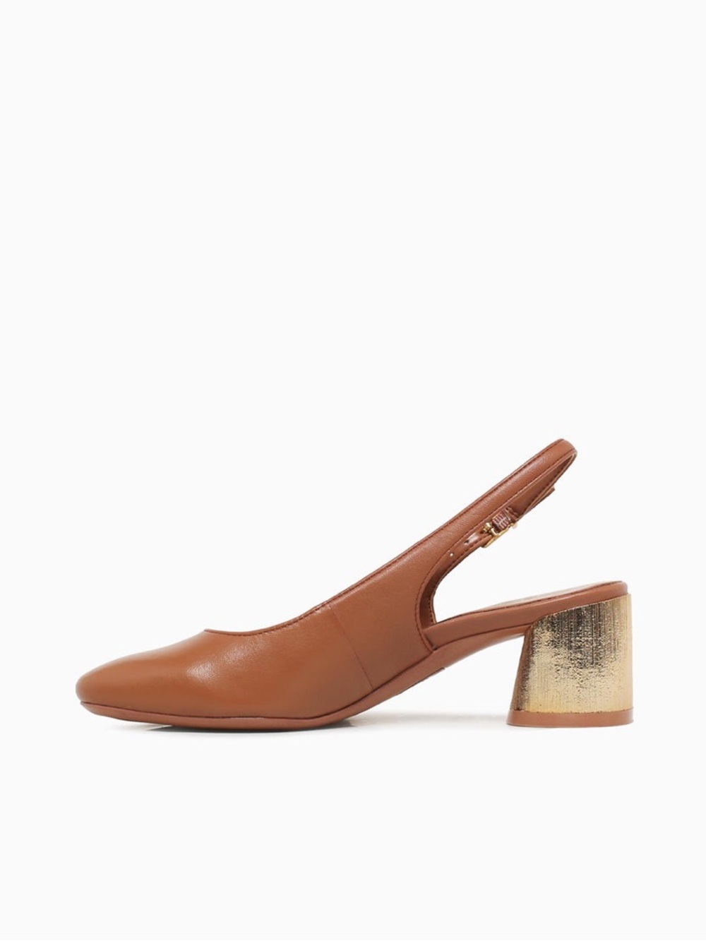 Naturalizer Tan Leather With Gold Slingback Heel - Picture 3 of 6